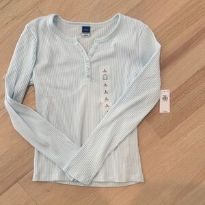 Old Navy Pale Blue Ribbed Henley Long Sleeve Top